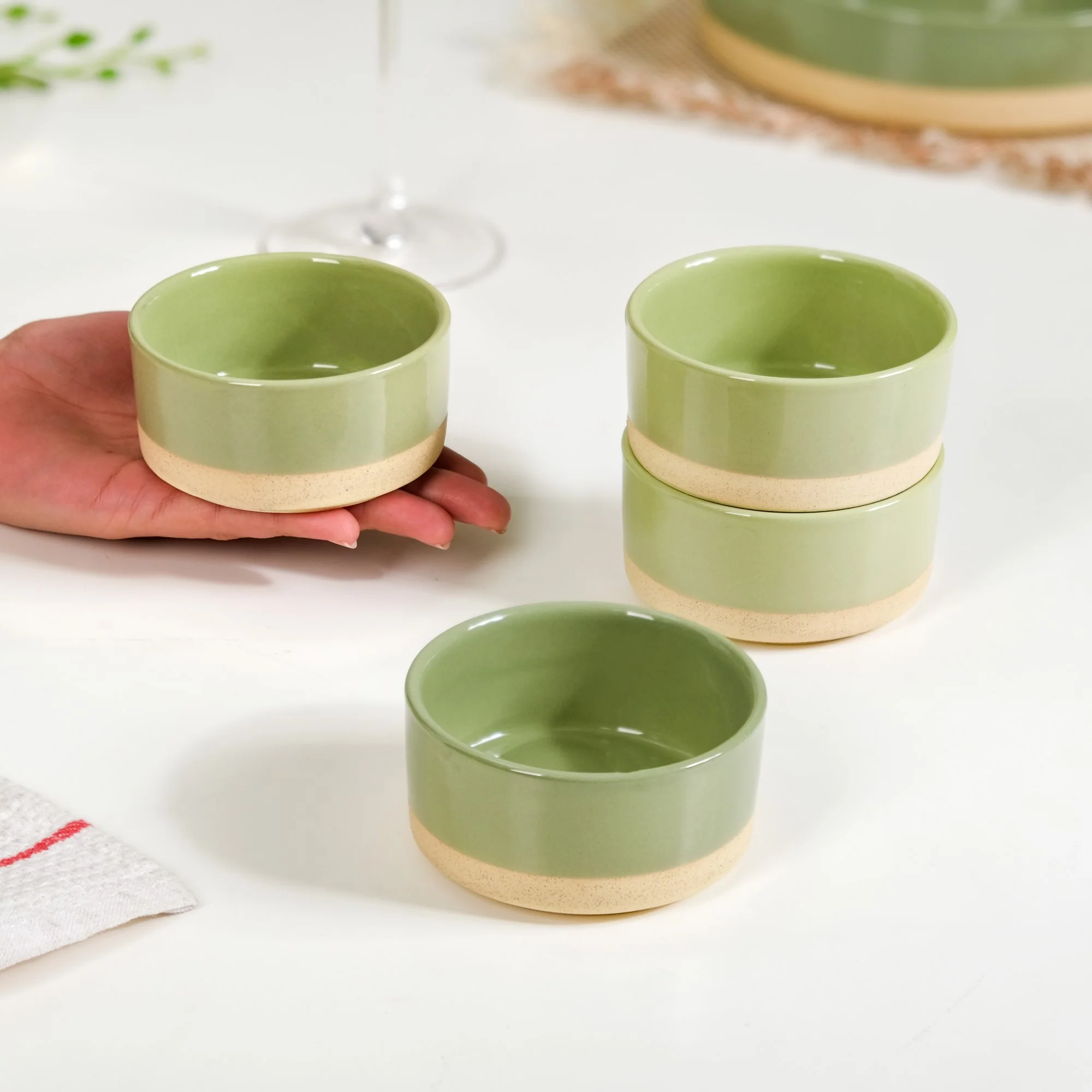 Earthy Sage Green Stoneware Small Bowls Set Of 4 150ml - Image 2