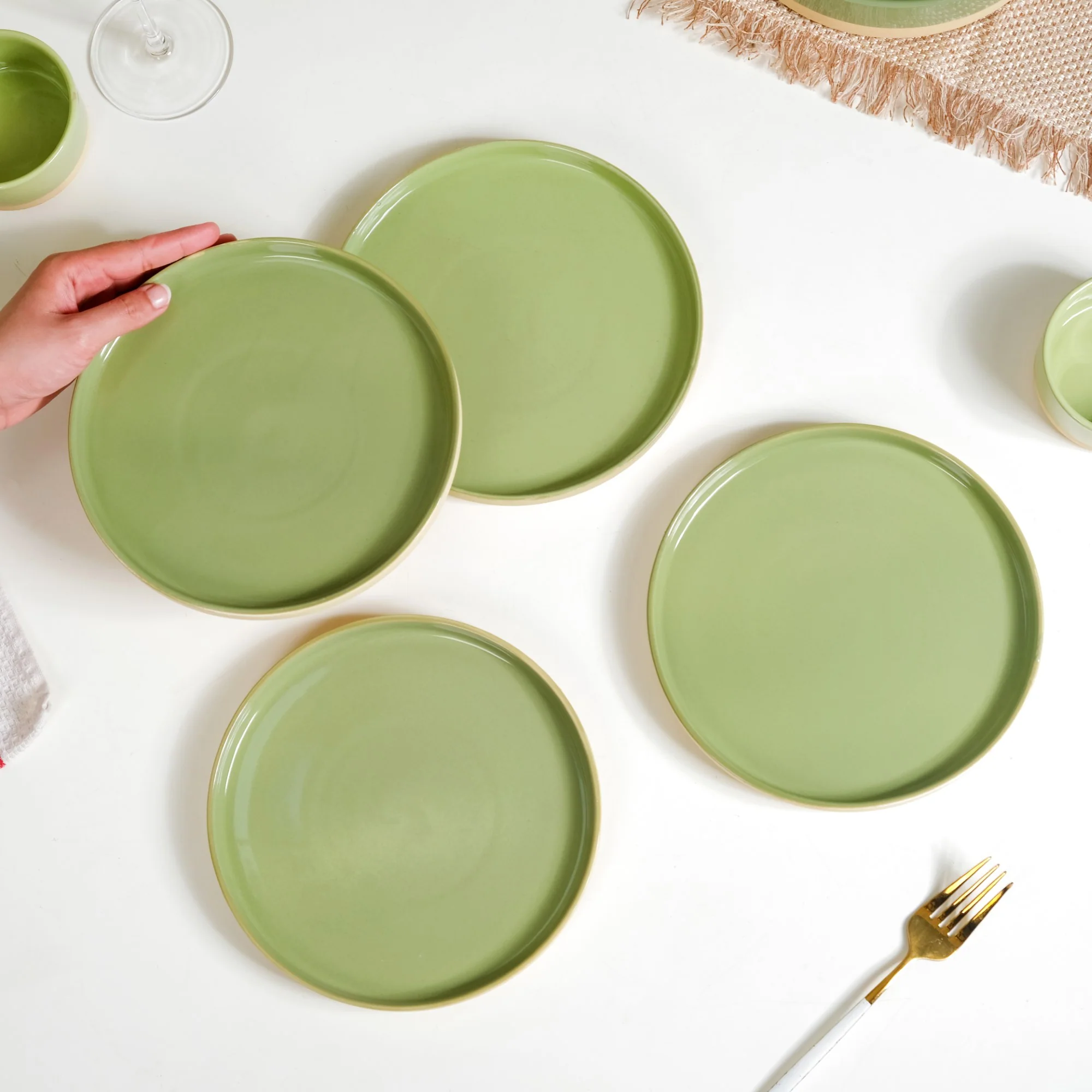 Earthy Sage Green Stoneware Snack Plates Set Of 4 8 Inch - Image 2