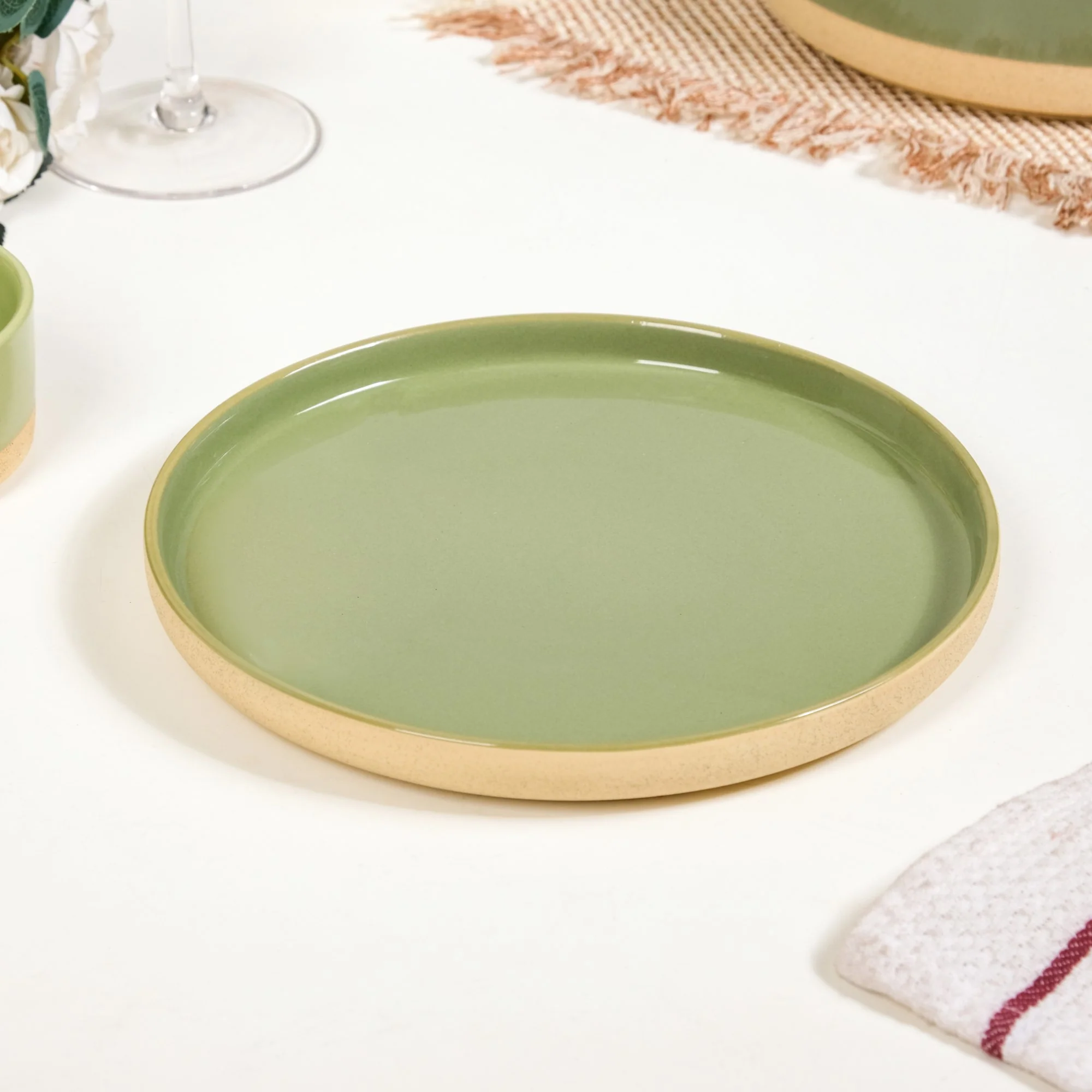 Earthy Sage Green Stoneware Snack Plates Set Of 4 8 Inch - Image 4