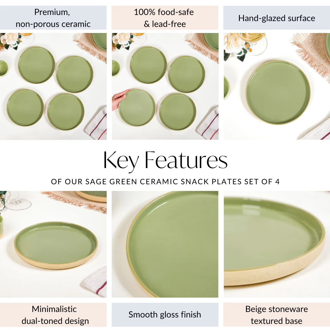 Earthy Sage Green Stoneware Snack Plates Set Of 4 8 Inch - Image 6