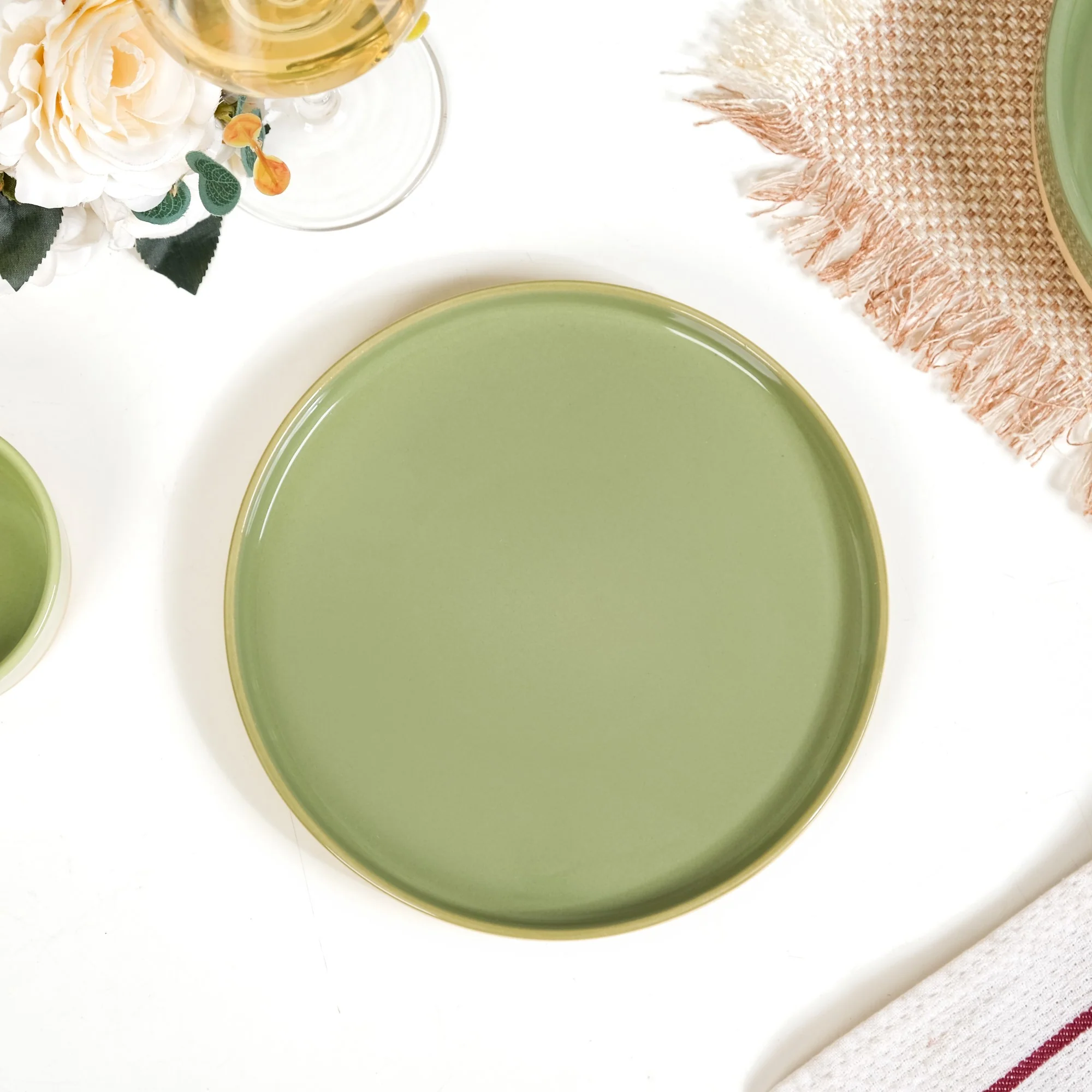 Earthy Sage Green Stoneware Snack Plates Set Of 4 8 Inch - Image 7