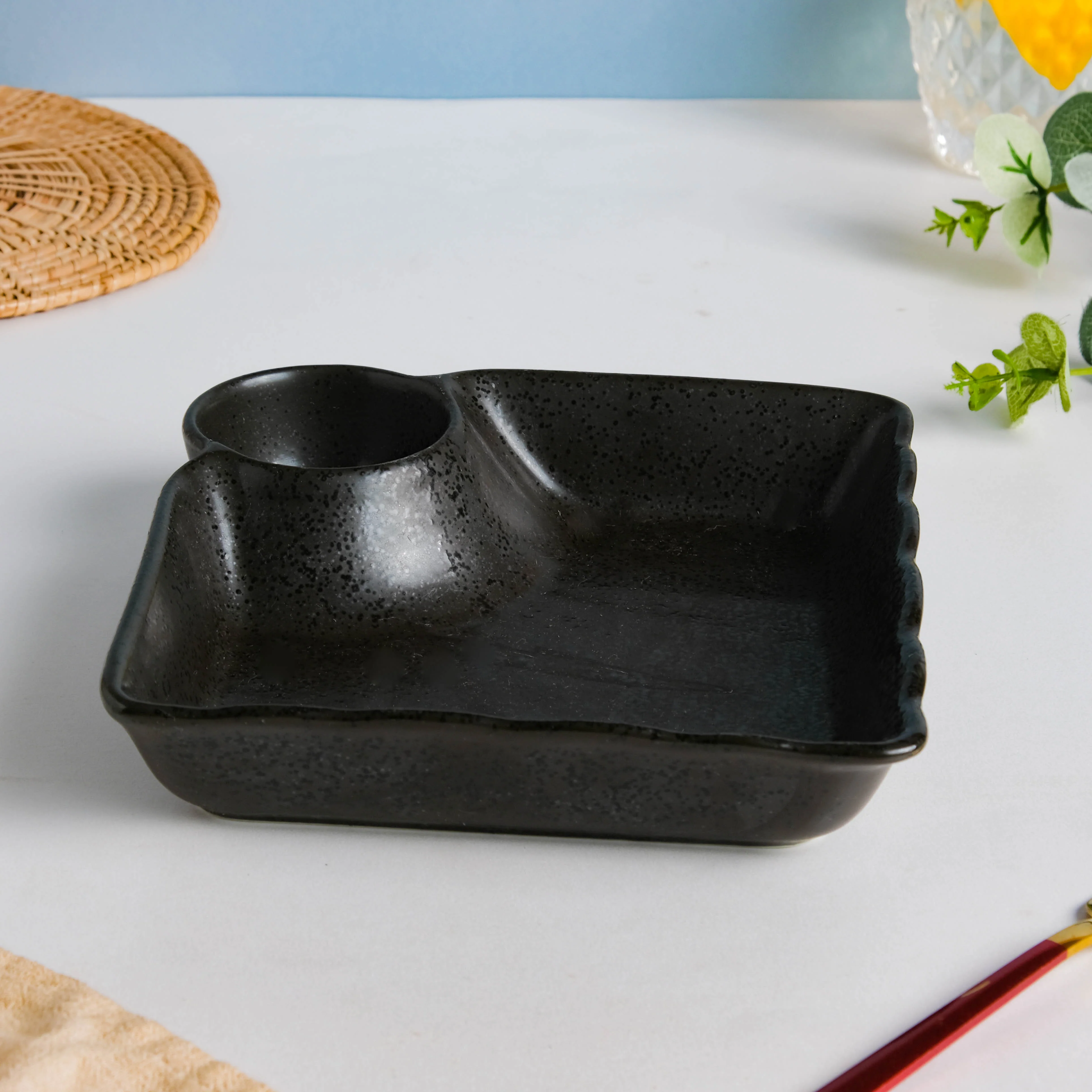 Ebony Black Chip and Dip Plate - Image 4