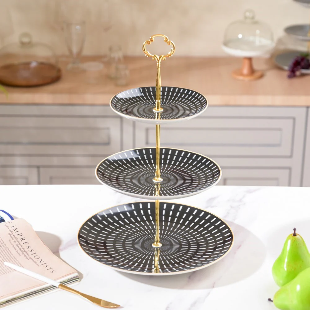 Ebony Ceramic 3 Tier Cupcake Stand Black And White