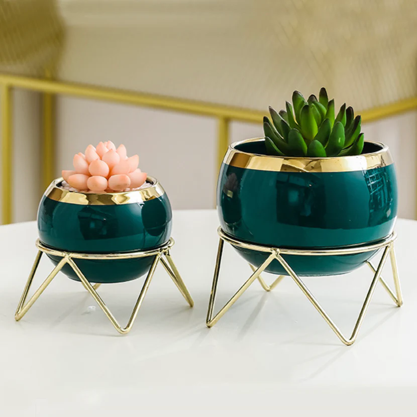 Eclat Ceramic Green Planter With Stand Large - Image 7