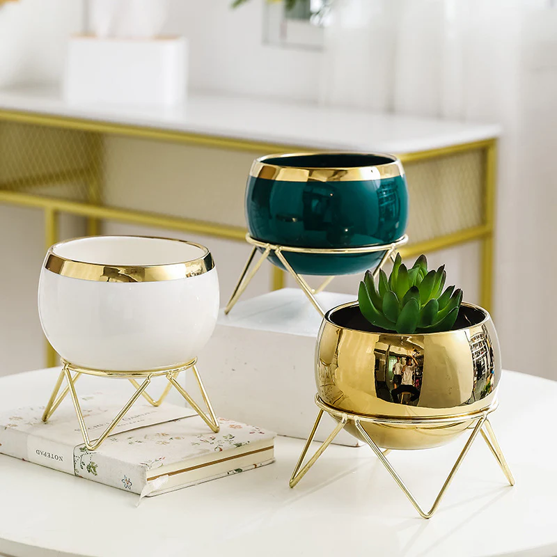 Eclat Ceramic Green Planter With Stand Large - Image 8