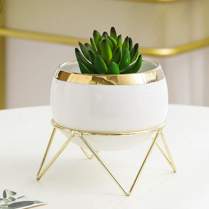 Eclat Ceramic White Planter With Stand Large - Image 4