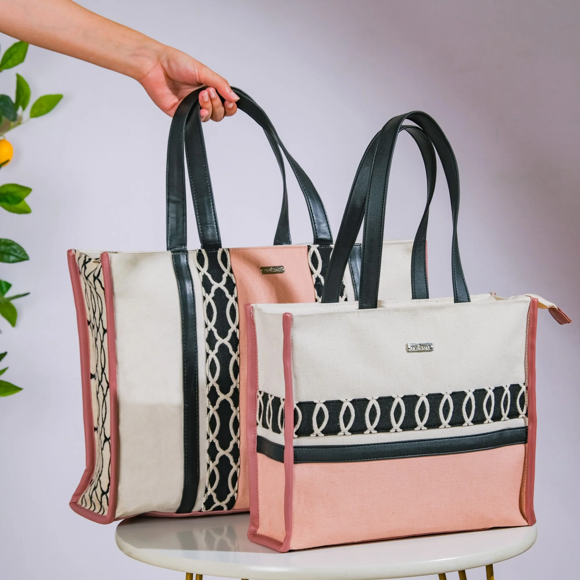 Eco Canvas Tote Bag Pink Set Of 2 - Image 3