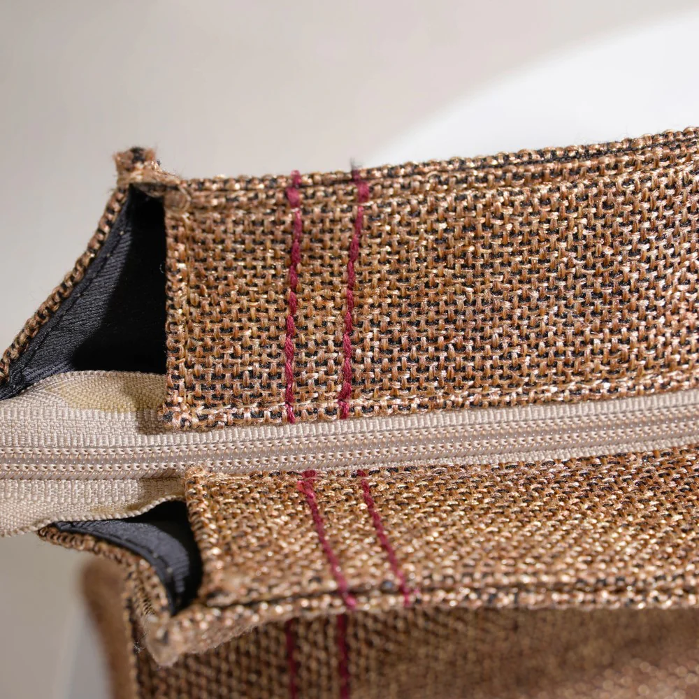 Eco Friendly Jute Lunch Bag Beige And Red 15 x 10 Inch - Image 13