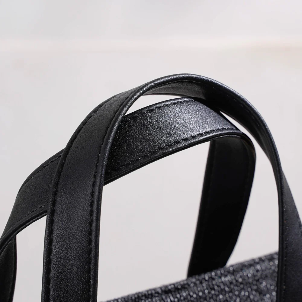 Eco Friendly Jute Lunch Bag Black And Beige 15 x 10 Inch - Image 10