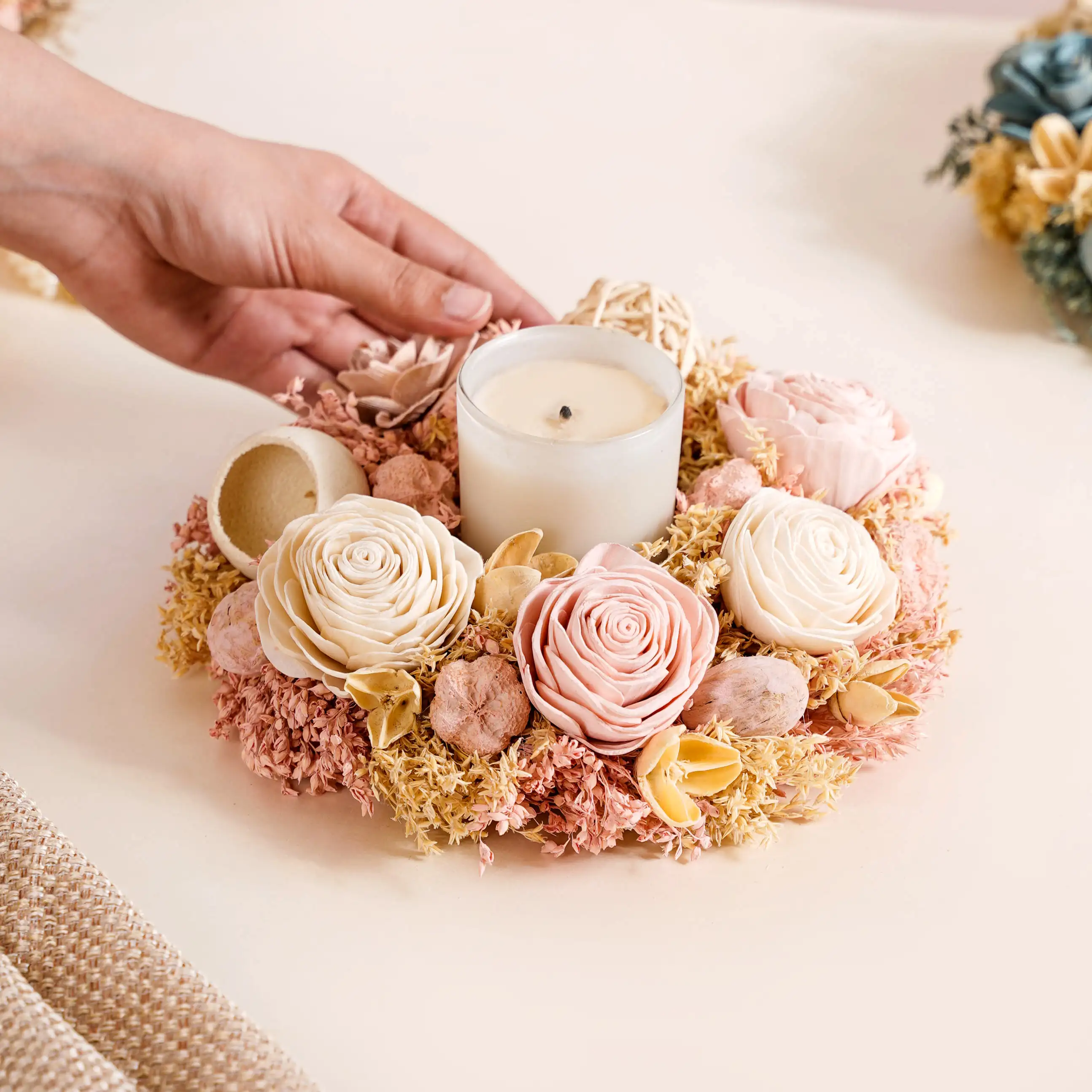Eco-Friendly Rose Dried Flower Wreath Pink - Image 3
