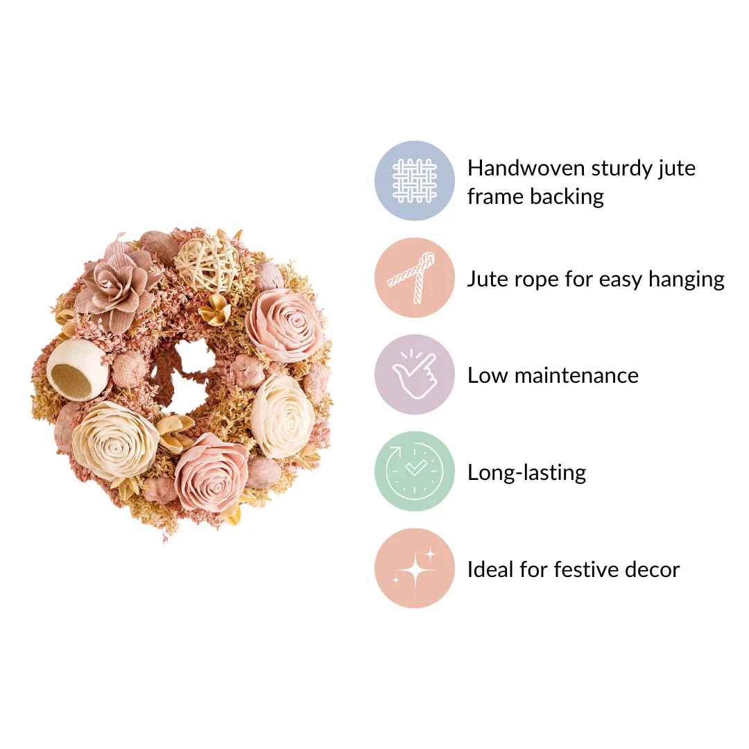 Eco-Friendly Rose Dried Flower Wreath Pink - Image 5