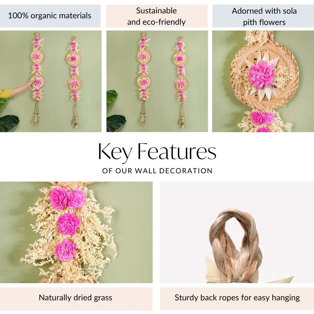 Eco Friendly Sola Flowers Wall Hanging Pink Set Of 2 - Image 5
