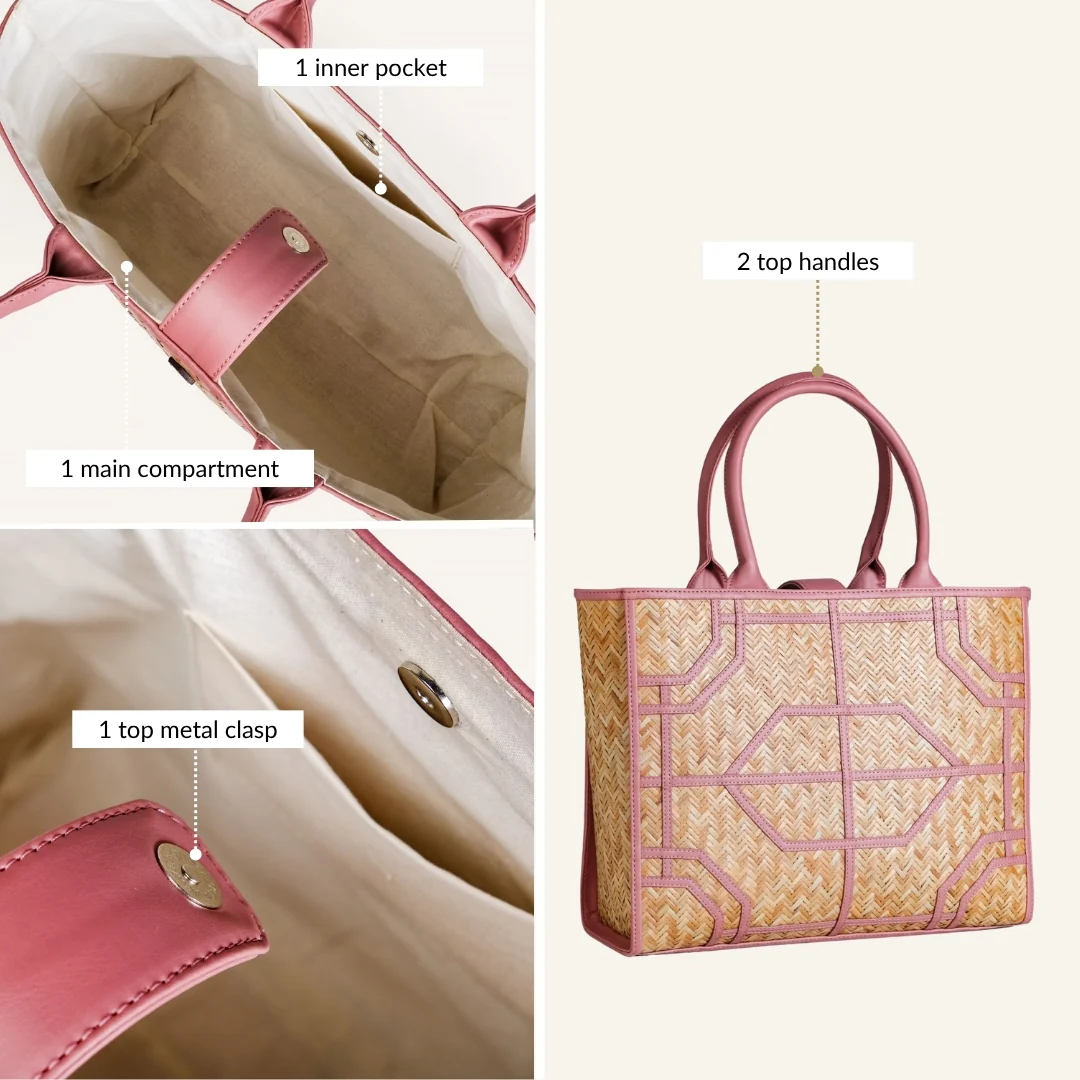 Ecofriendly Handwoven Natural BreezeBag Blush Pink Tote - Image 5