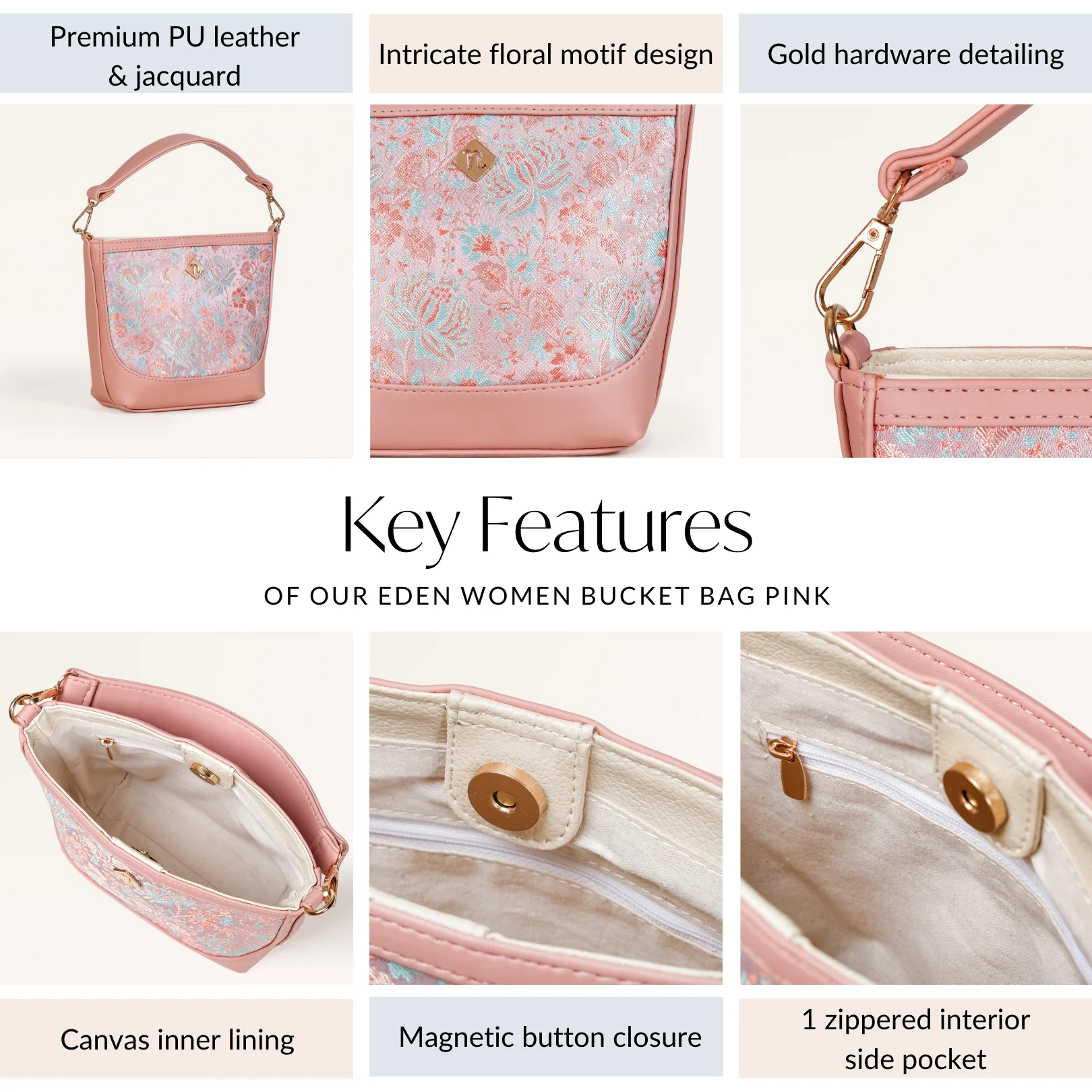 Eden Women Bucket Bag Pink - Image 6