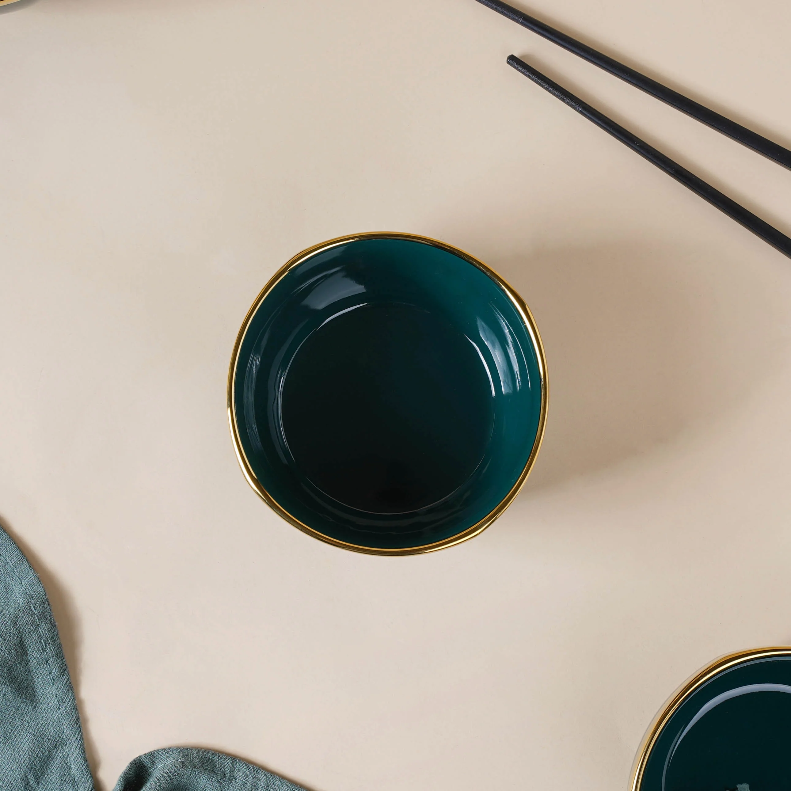 Emerald Snack Bowl Set Of 4 With Chopsticks And Soup Spoons - Image 11