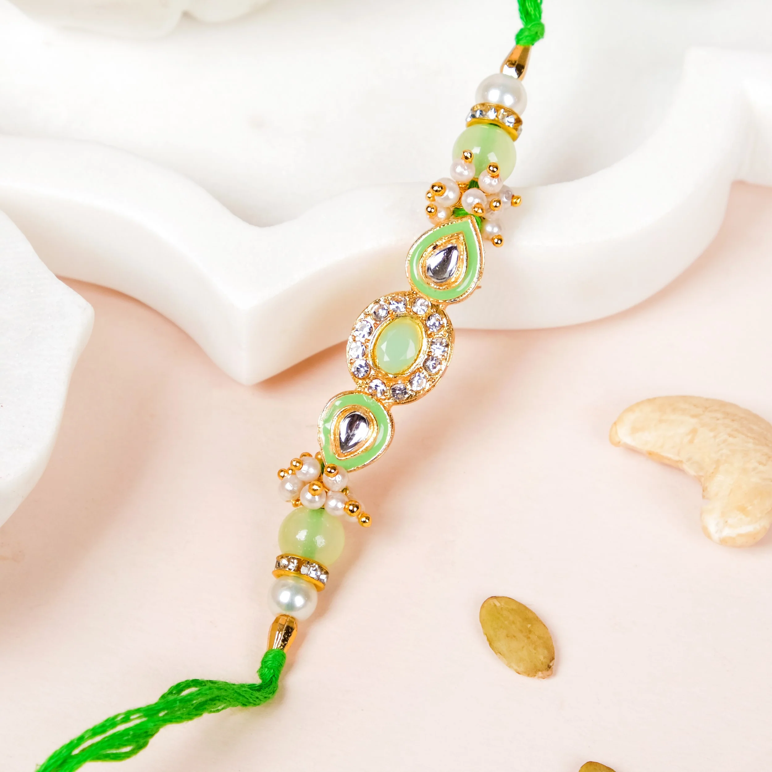 Elegant Green Kundan Rakhi Hamper For Bhaiya Bhabhi - Image 3