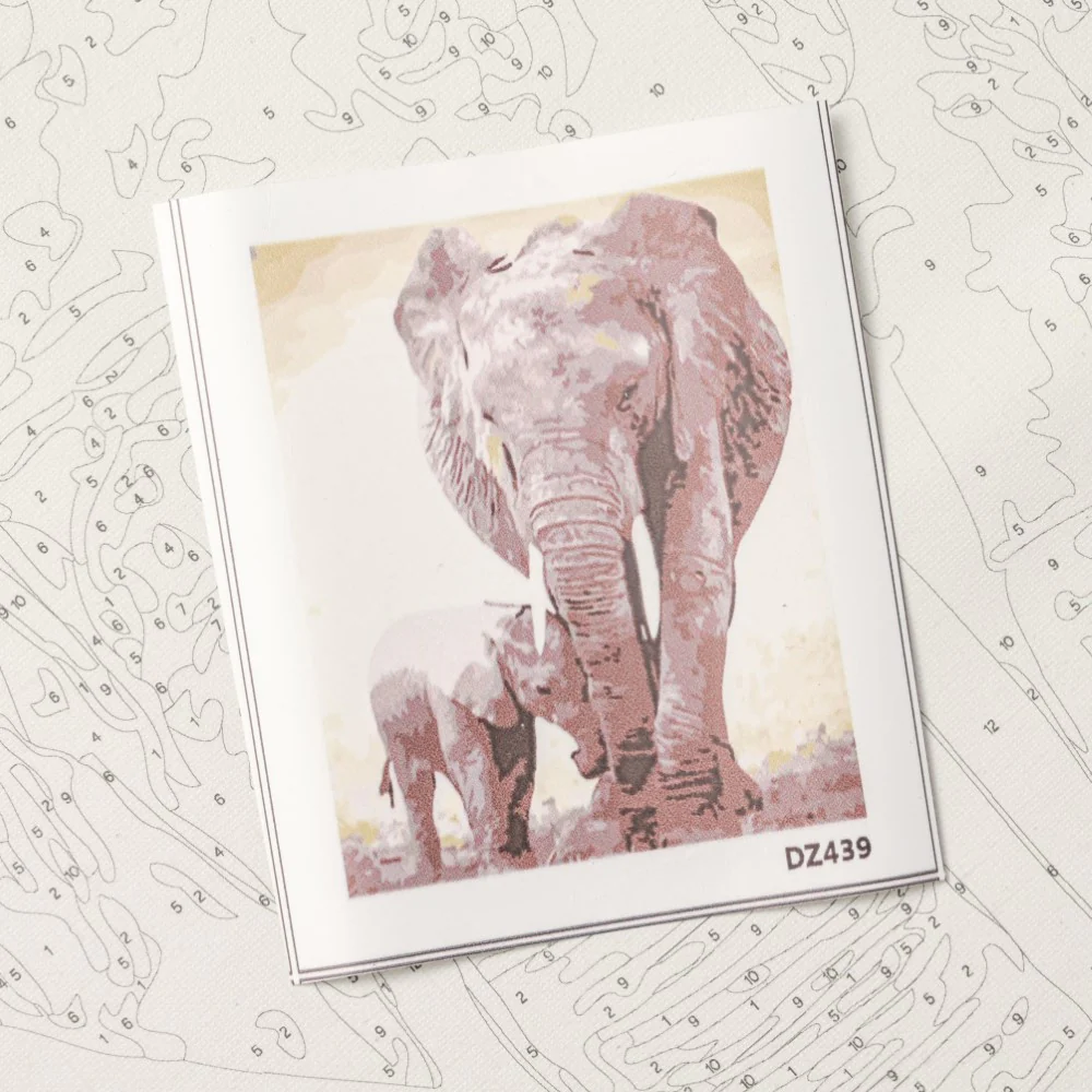 Elephant And Cub DIY Paint By Numbers Kit - Image 2