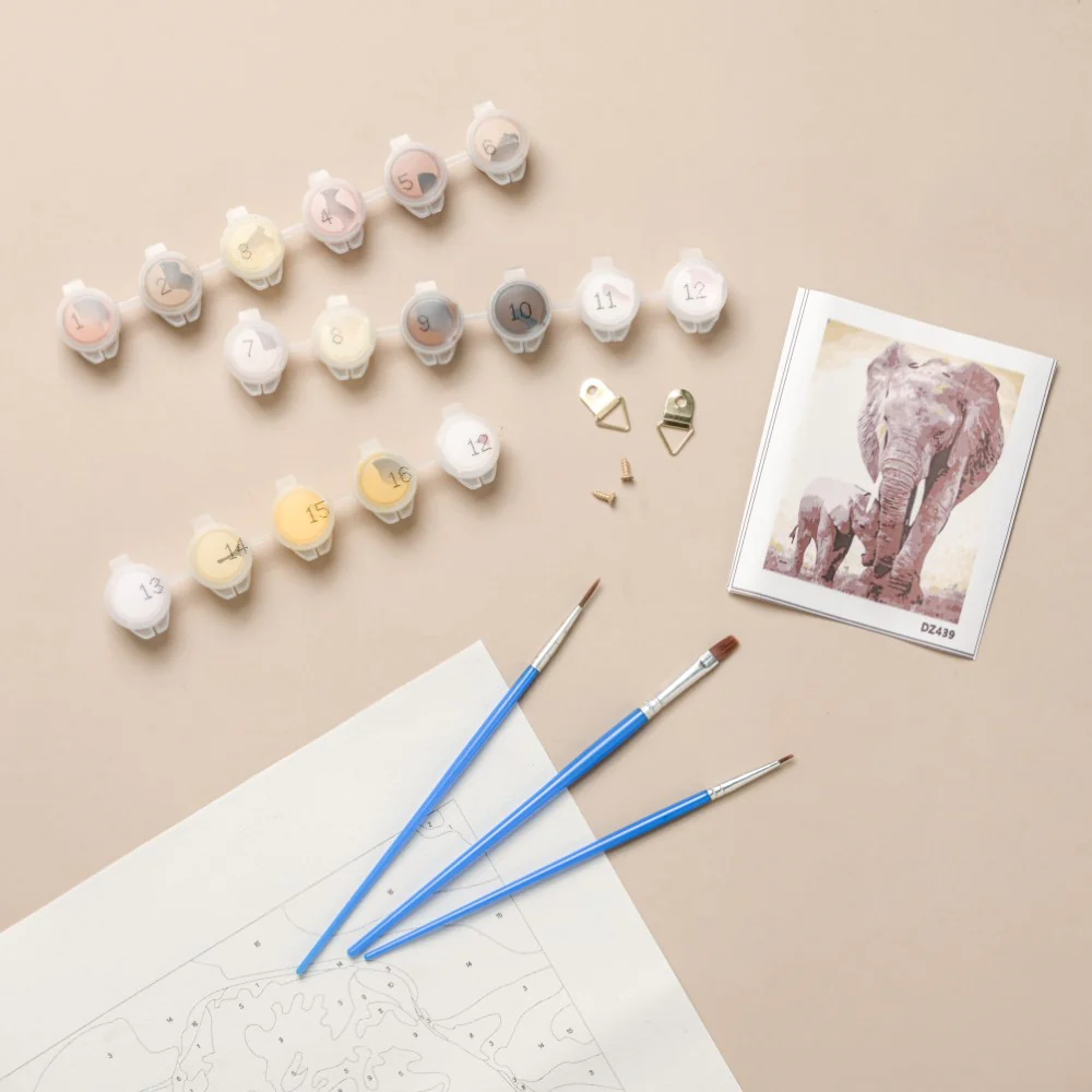 Elephant And Cub DIY Paint By Numbers Kit - Image 3