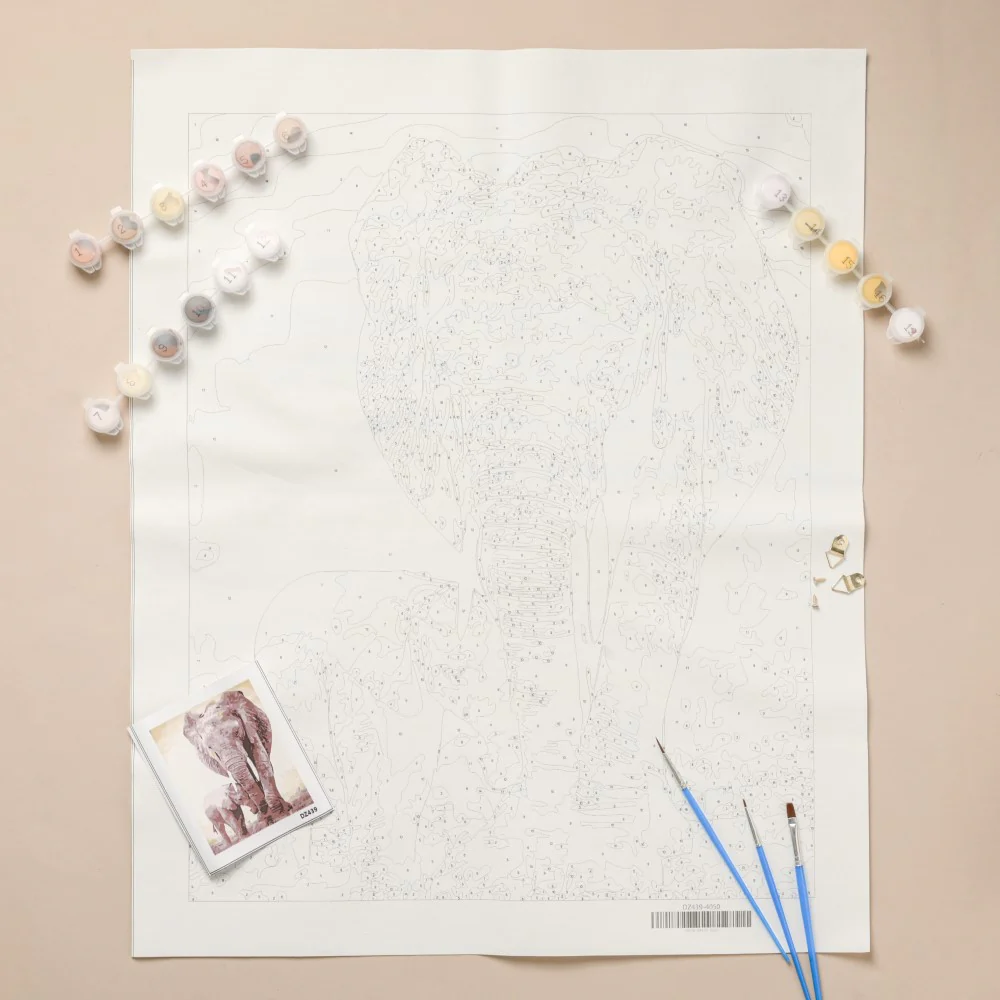 Elephant And Cub DIY Paint By Numbers Kit - Image 4