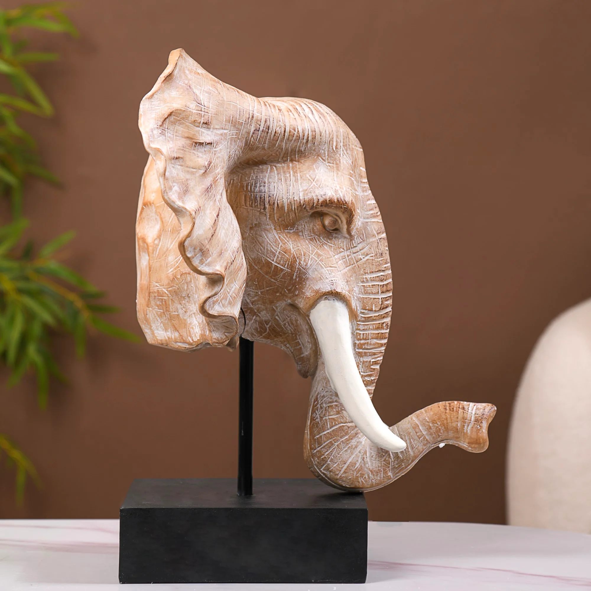 Elephant Bust With Tuskers Decor Sculpture - Image 8