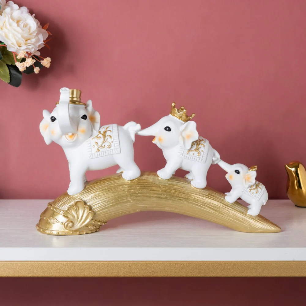 Elephant Family Decorative Showpiece White 12 X 7 Inch - Image 4