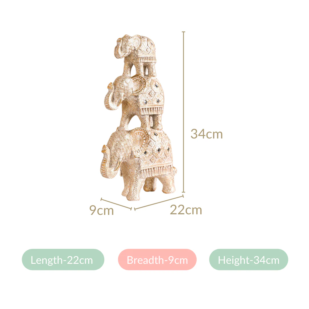 Elephant Family Pyramid With Mirrorwork White - Image 3