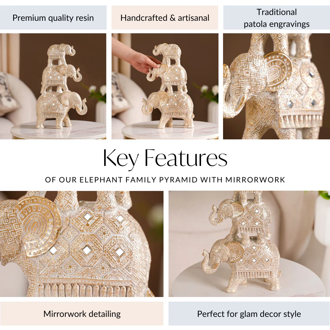 Elephant Family Pyramid With Mirrorwork White - Image 4
