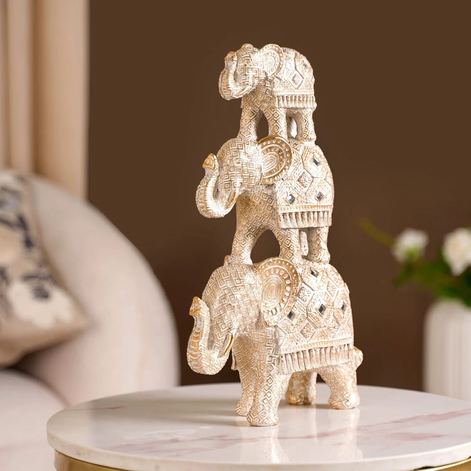 Elephant Family Pyramid With Mirrorwork White - Image 6