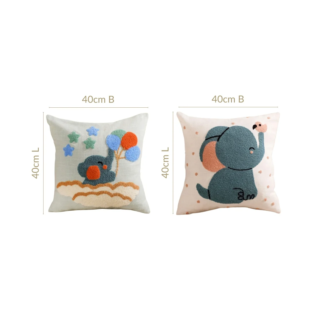 Elephant Tales Embroidered Cushion Cover Set Of 2 40x40cm - Image 4