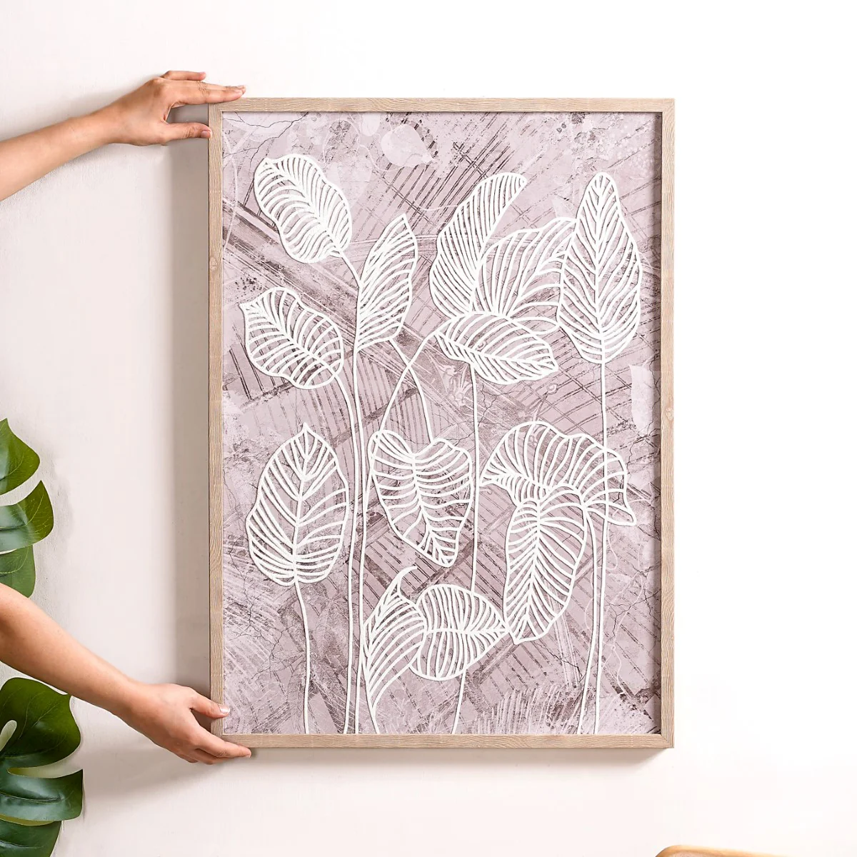 Emboss Leaf Printed Canvas Wall Art 27x19 Inch - Image 2
