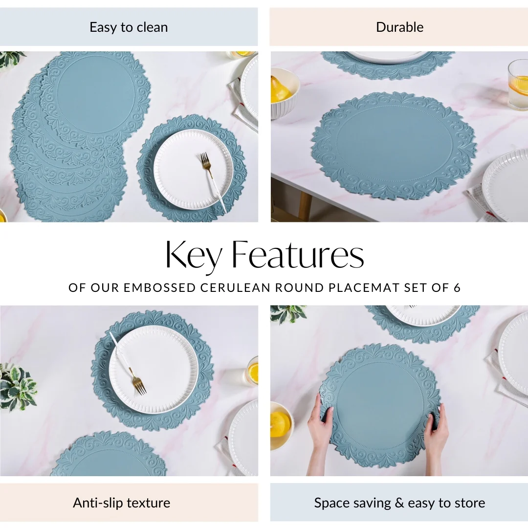 Embossed Cerulean Round Placemat Set Of 6 - Image 5