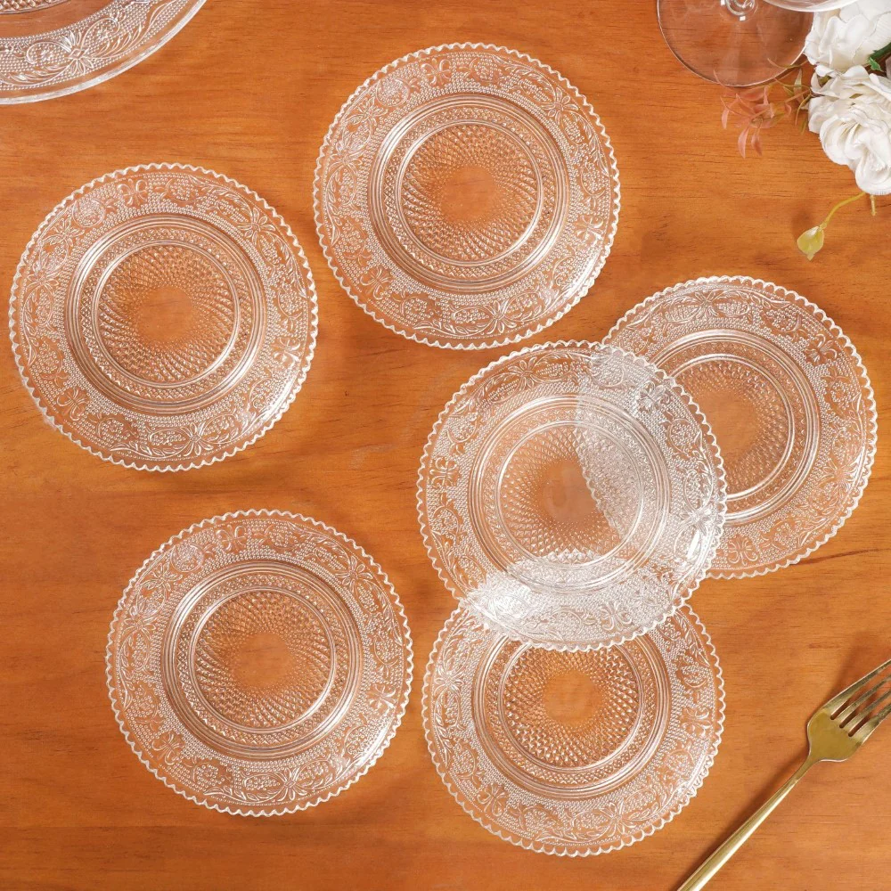Embossed Glass Dessert Plate Set Of 6 Small 15cm - Image 3