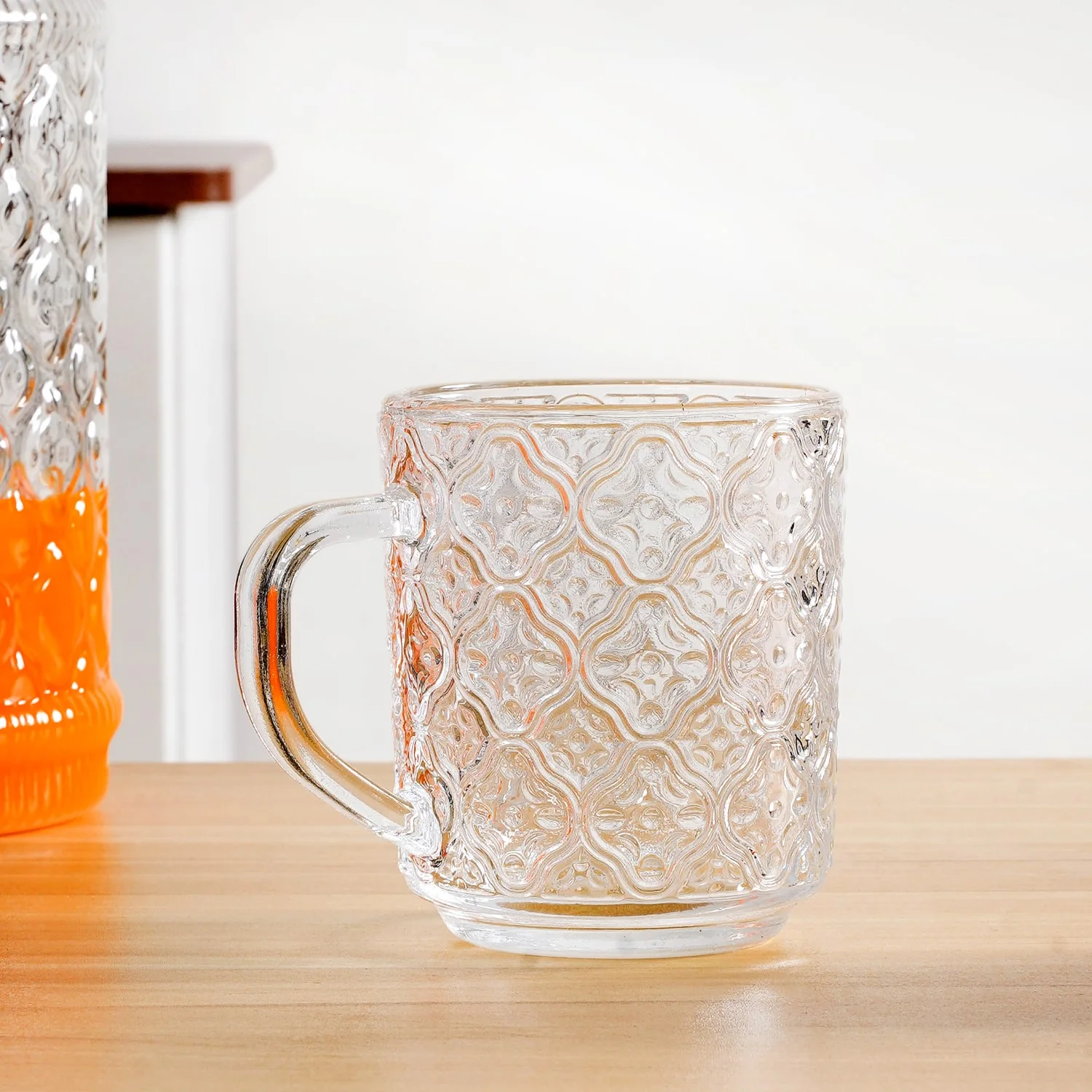 Embossed Glass Pitcher And Mug Set Of 7 - Image 7