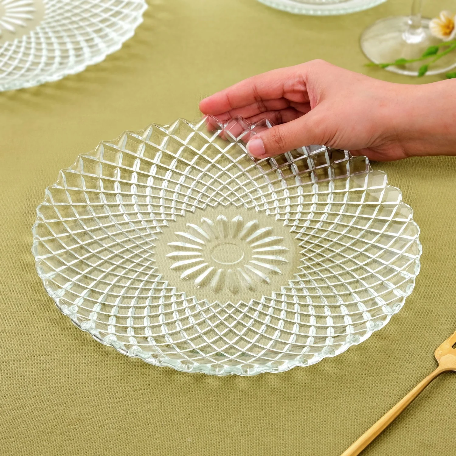 Embossed Glass Plate Set Of 6 - Image 4