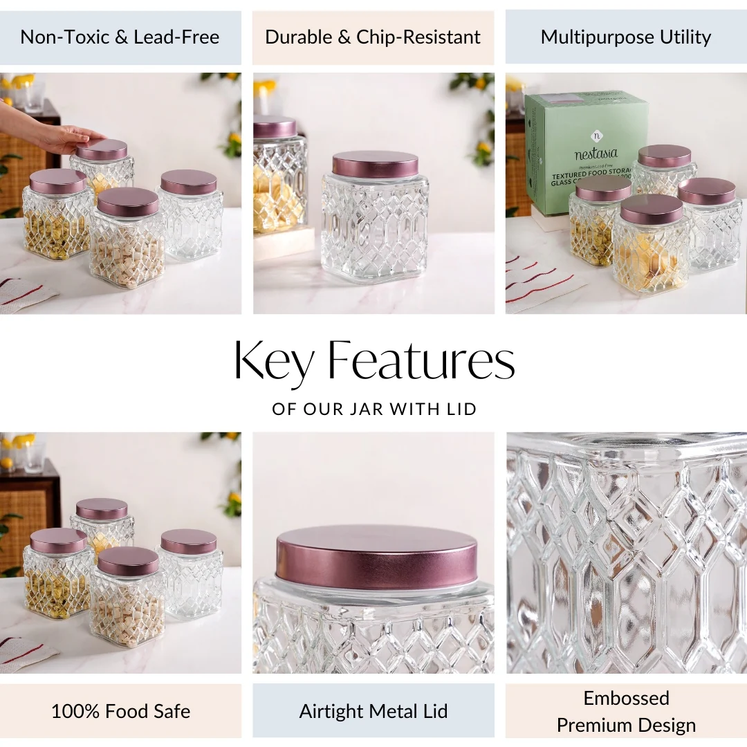 Embossed Kitchen Storage Container With Lids Set Of 4 1300ml - Image 4