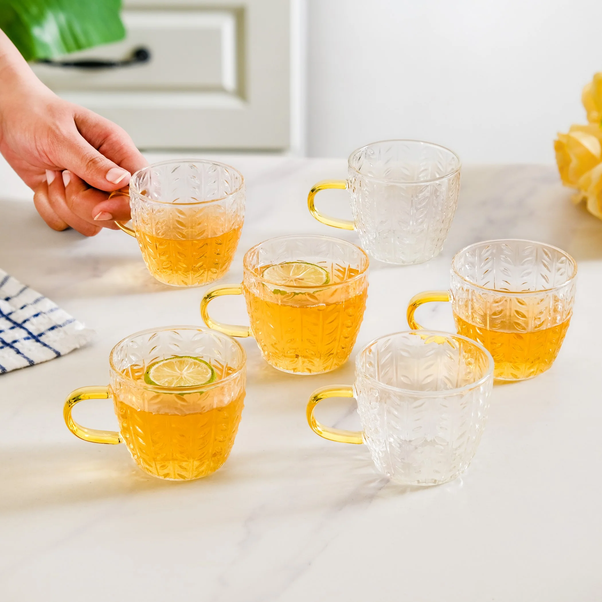 Embossed Leaf Tea Cup Set Of 6 110ml - Image 2