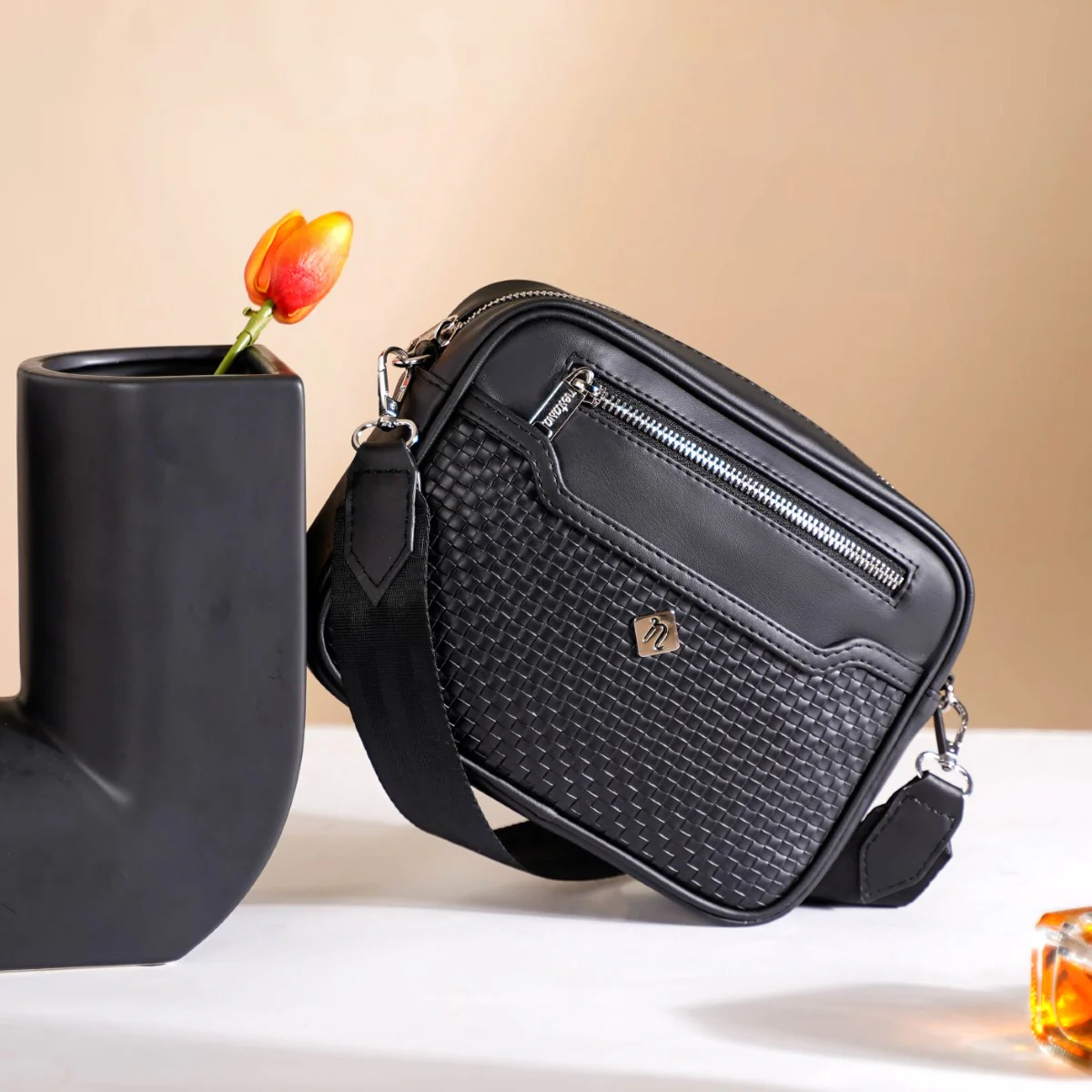 Embossed Luxe Crossbody Belt Bag Black - Image 10
