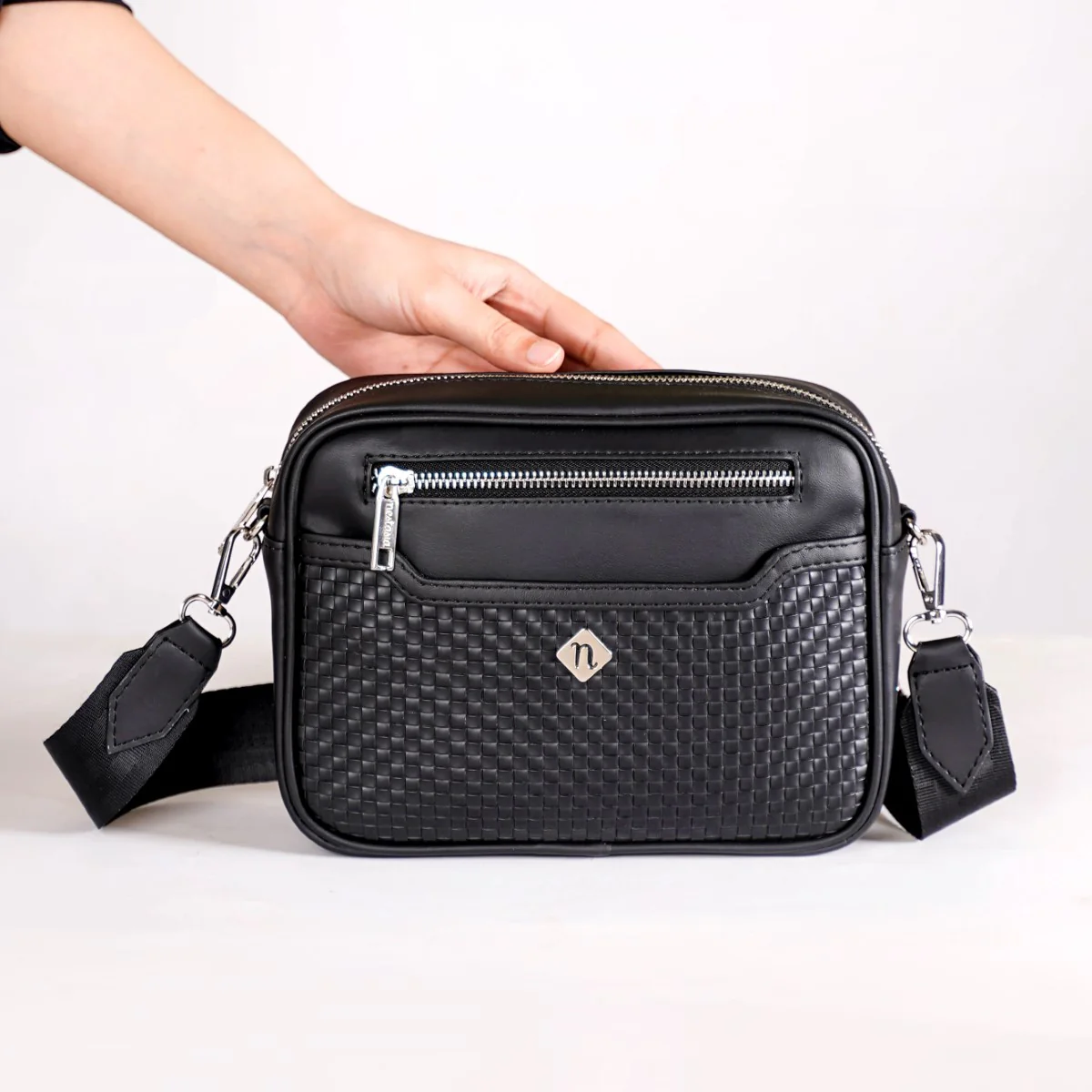 Embossed Luxe Crossbody Belt Bag Black - Image 2