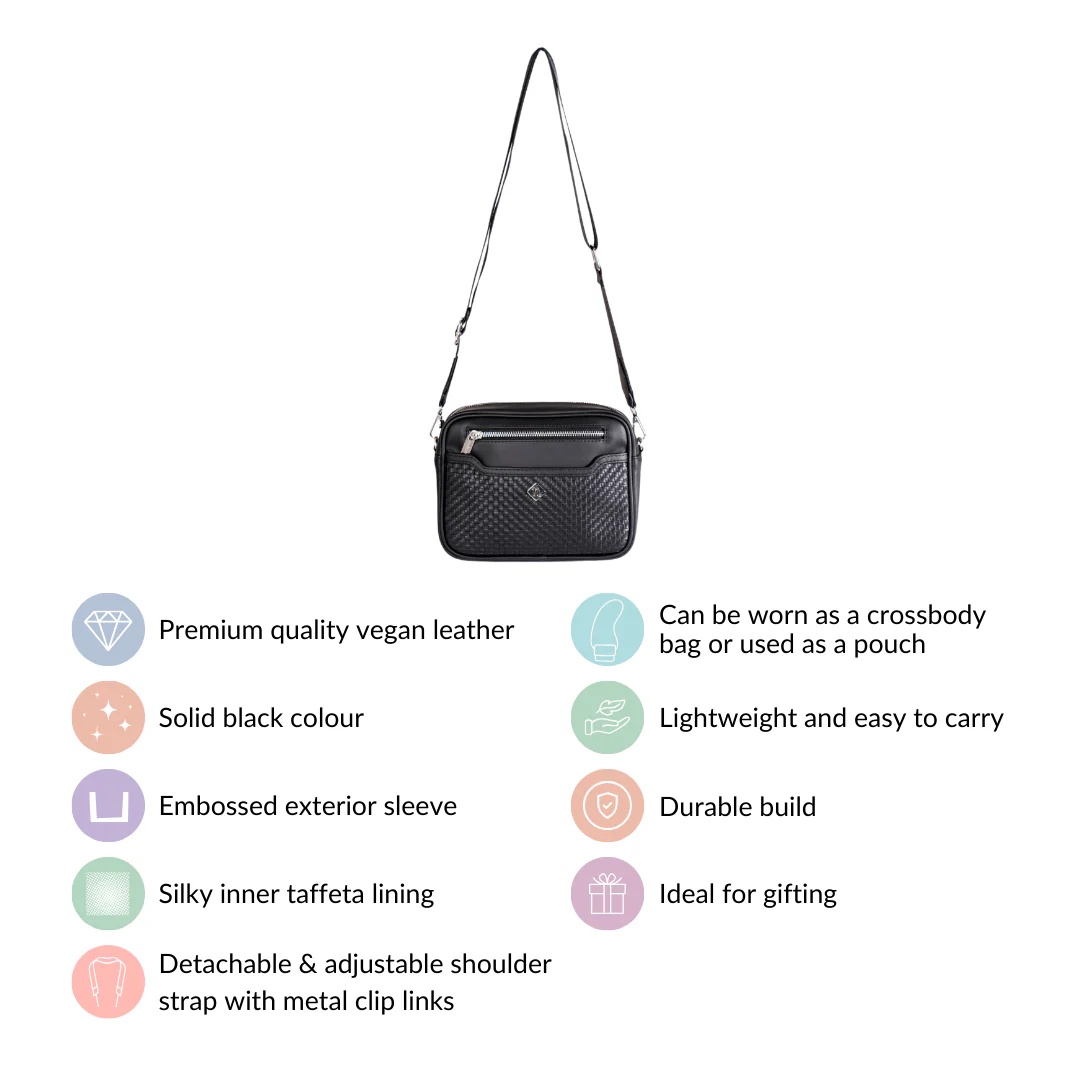 Embossed Luxe Crossbody Belt Bag Black - Image 5
