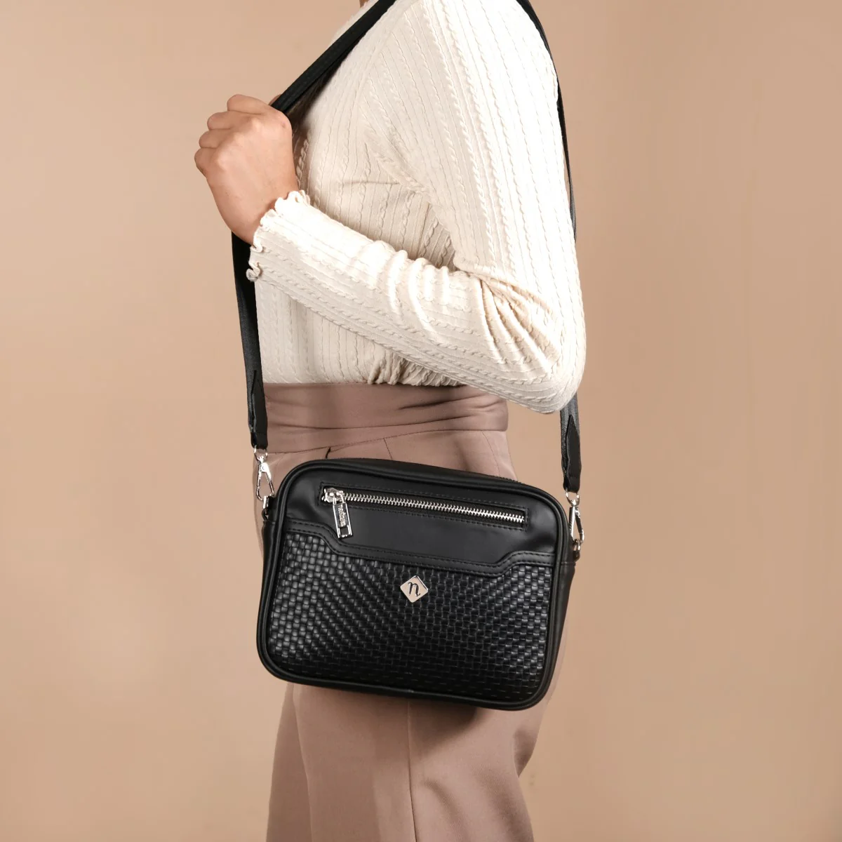Embossed Luxe Crossbody Belt Bag Black - Image 7