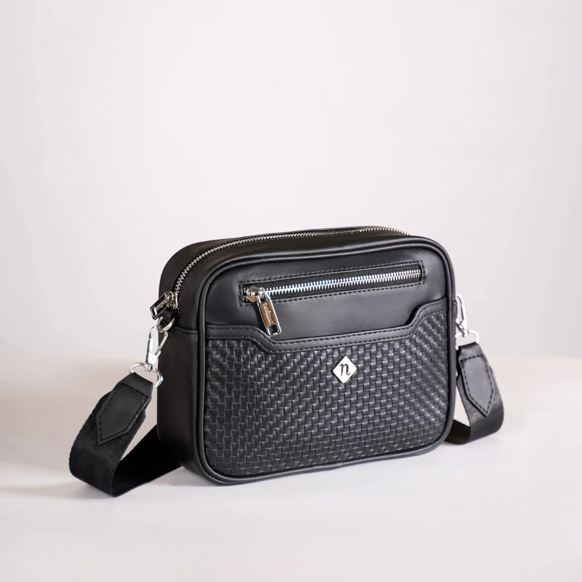 Embossed Luxe Crossbody Belt Bag Black - Image 8