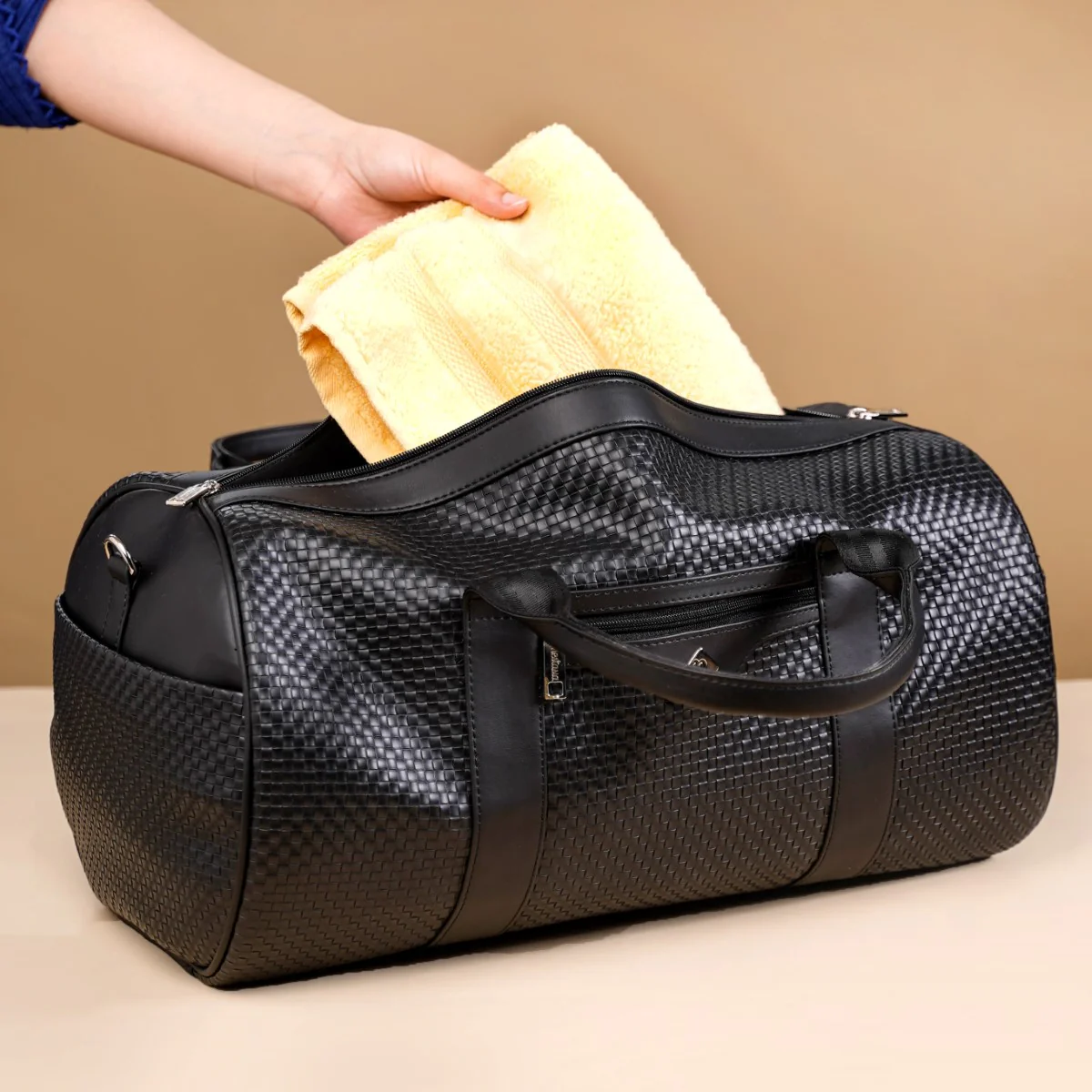 Embossed Sleek Black Duffle Bag - Image 11