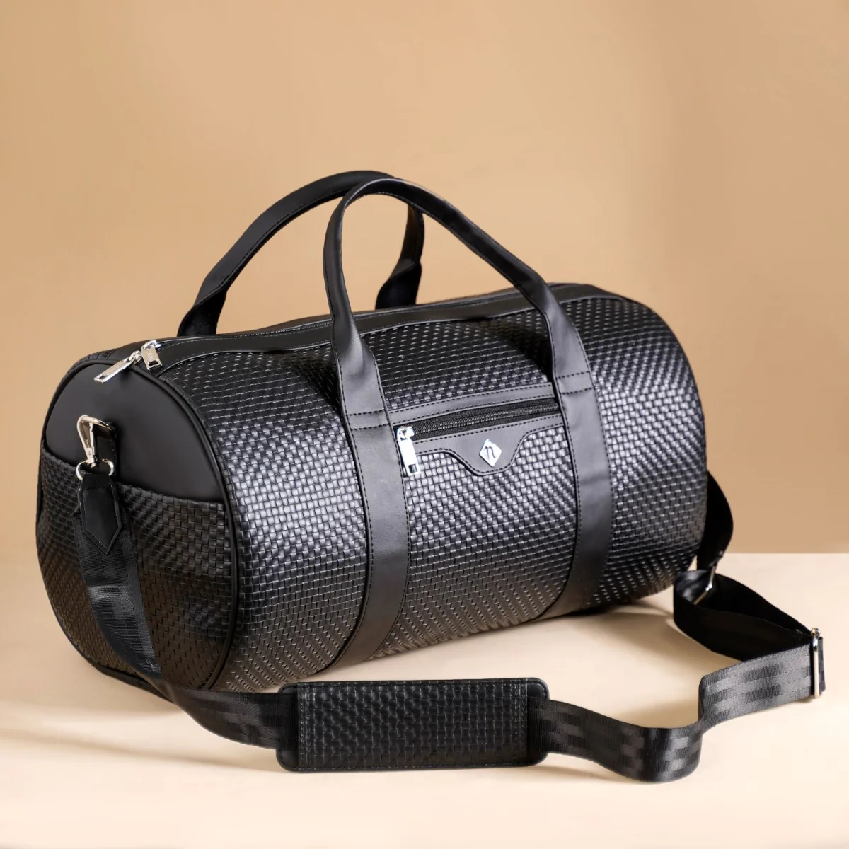 Embossed Sleek Black Duffle Bag - Image 12