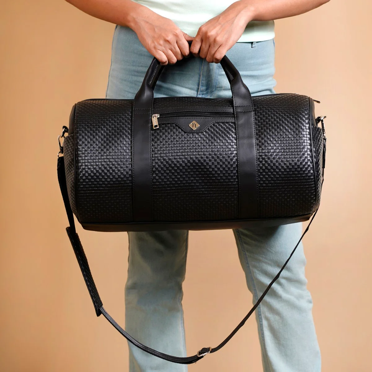 Embossed Sleek Black Duffle Bag - Image 2
