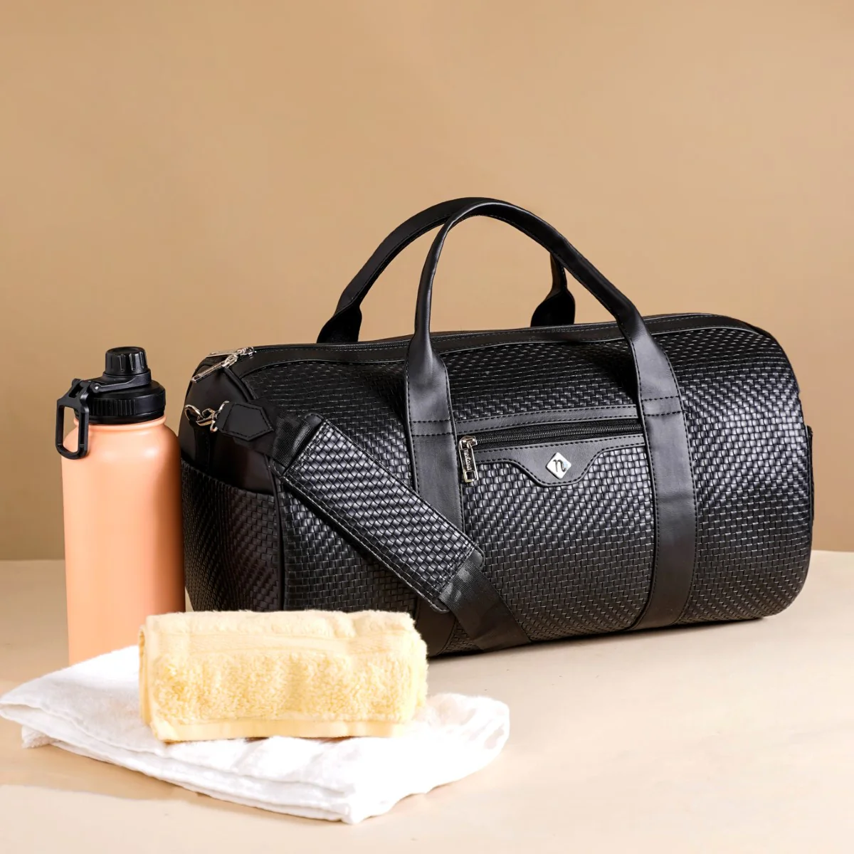 Embossed Sleek Black Duffle Bag - Image 4