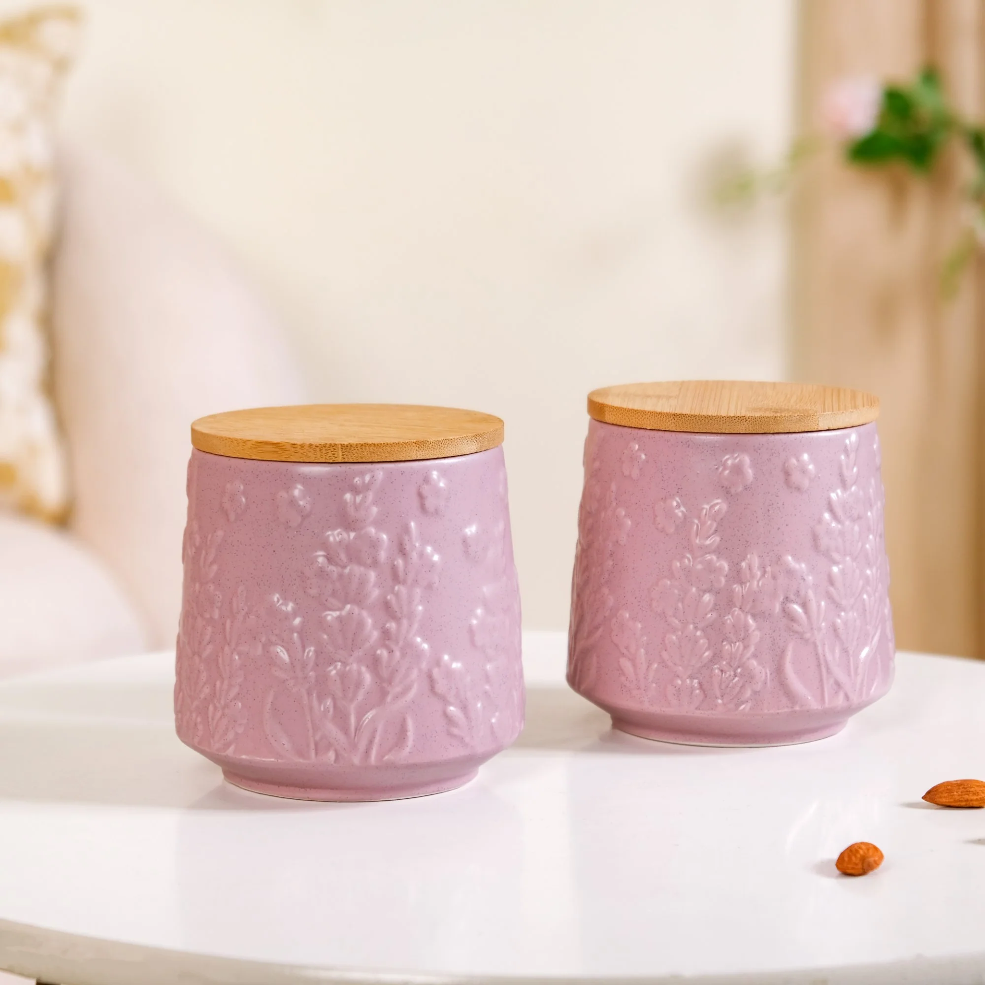 Embossed Snack Jar Set Of 2 Lavender - Image 9