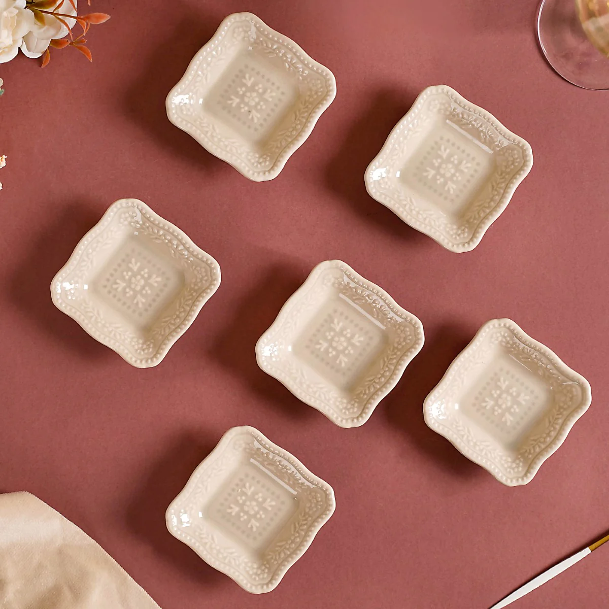 Embossed Square Small Dessert Dish Set Of 6 3" x 3" - Image 3