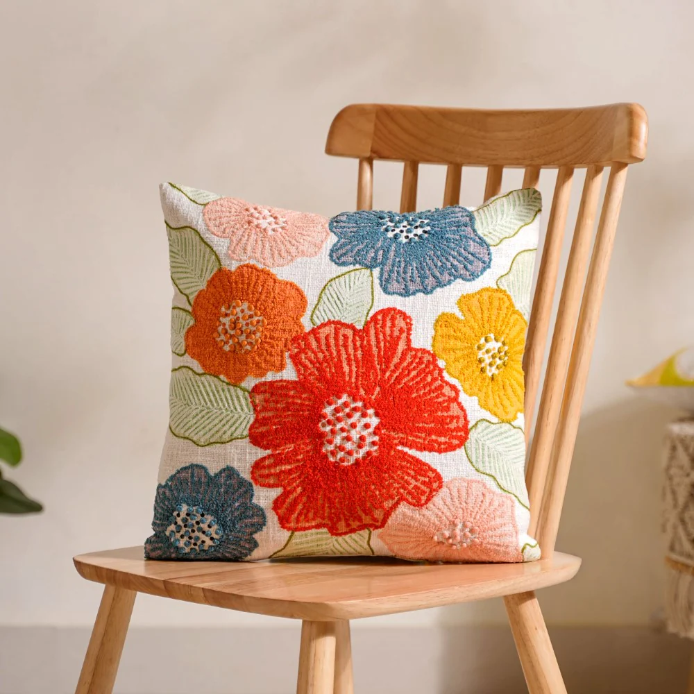 Embroidered Cotton Cushion Cover Colourful 16x16 Inch - Image 4