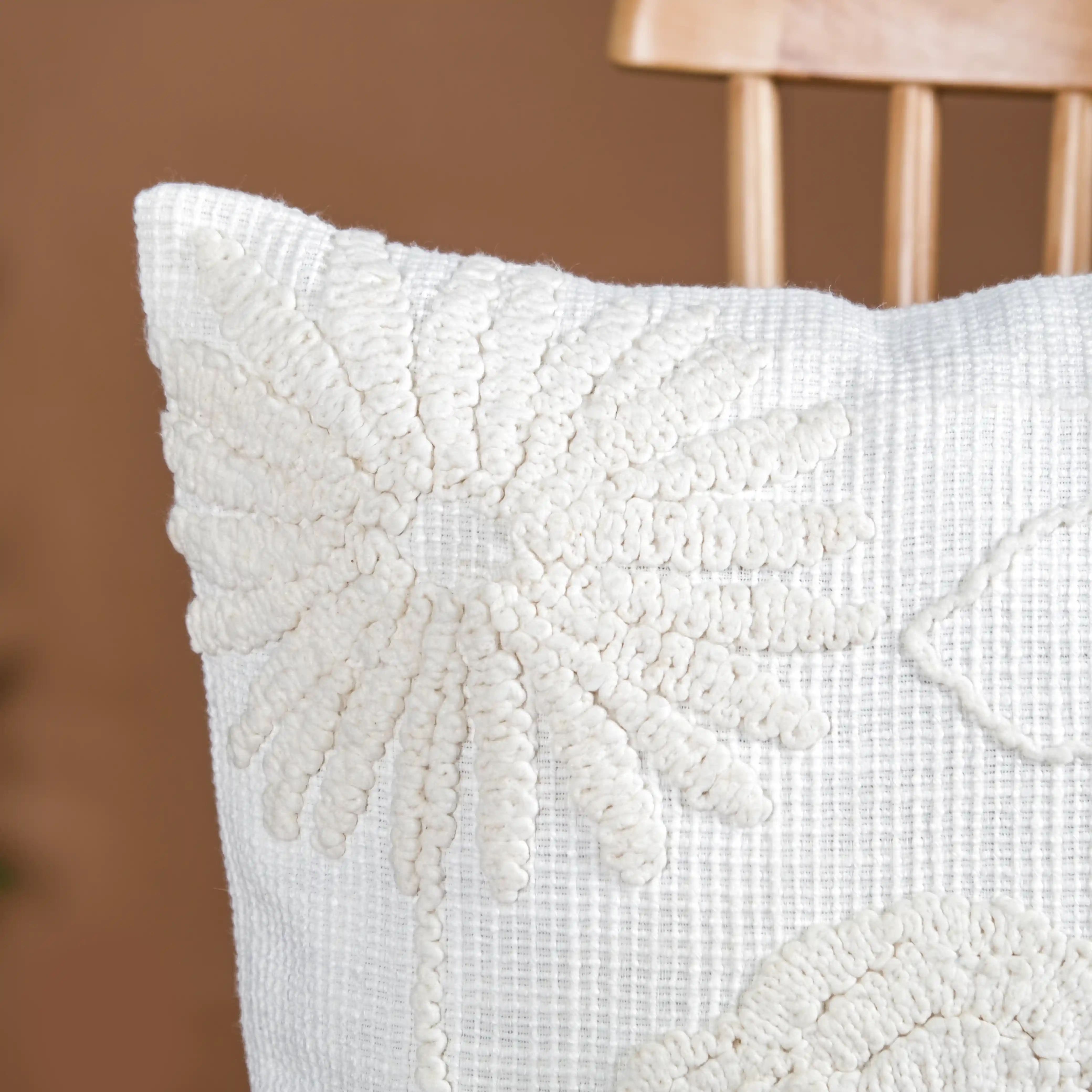 Embroidered Cushion Cover For Home Off-White 16x16 Inch - Image 2