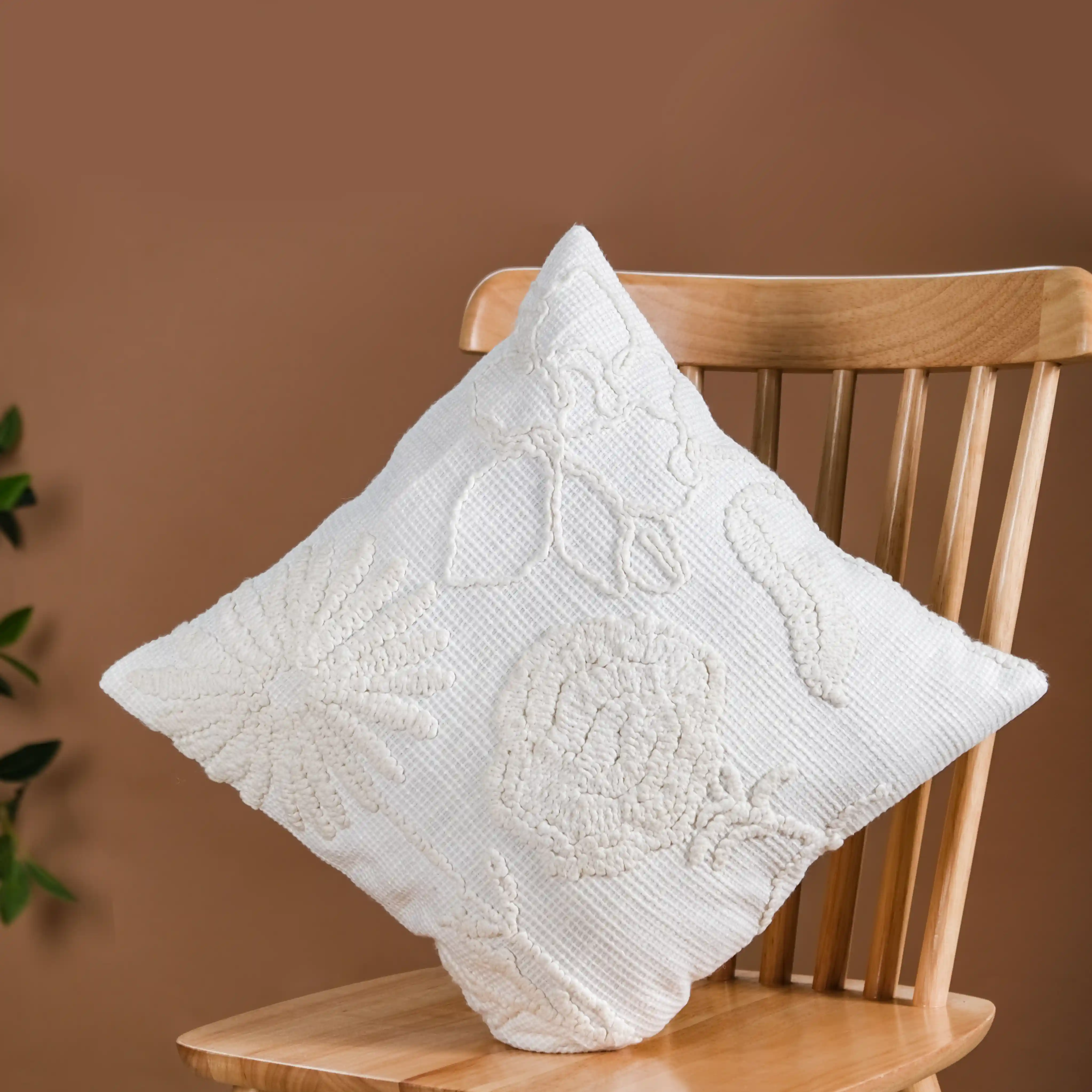 Embroidered Cushion Cover For Home Off-White 16x16 Inch - Image 3